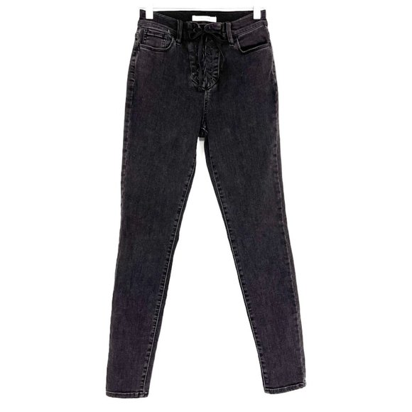 PacSun Size 24 Jeans Super High Rise Jeggings Lace Up Washed Black Stretch - Picture 1 of 9